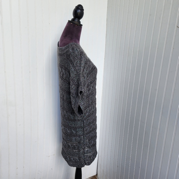 Express Brown Mohair Fuzzy Short Sleeved Metallic Thread Tunic Sweater Dress M - Picture 6 of 13